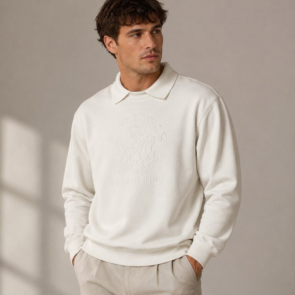 Vintage Giorgio Beverly Hills Sweatshirt Mens M White Embroidered Crest Polo USA